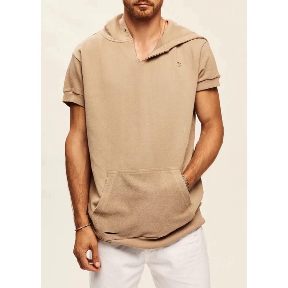 Ser.O.Ya men’s REGGIE HOODIE Cotton Size Medium Beige Distressed